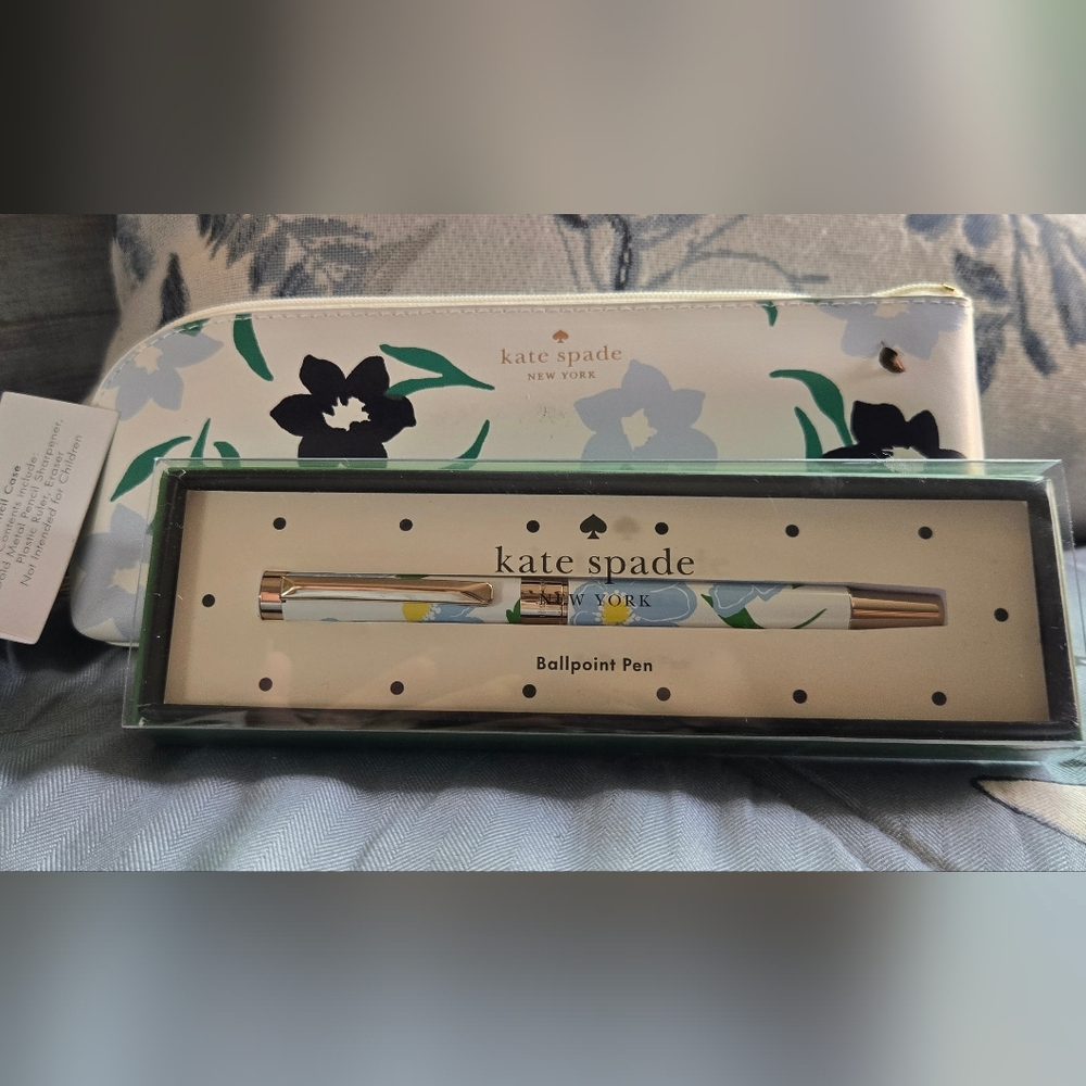 New Kate Spade Graceful Floral Pencil Case / Cosmetic Bag & Sunshine Floral Pen